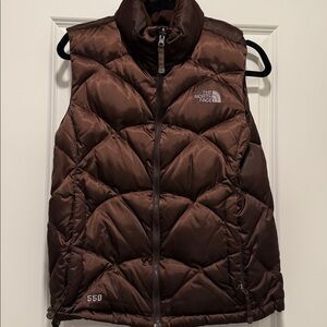 The North Face Vintage Brown Puffer Vest Goose Down Nuptse 550 Shiny Medium M